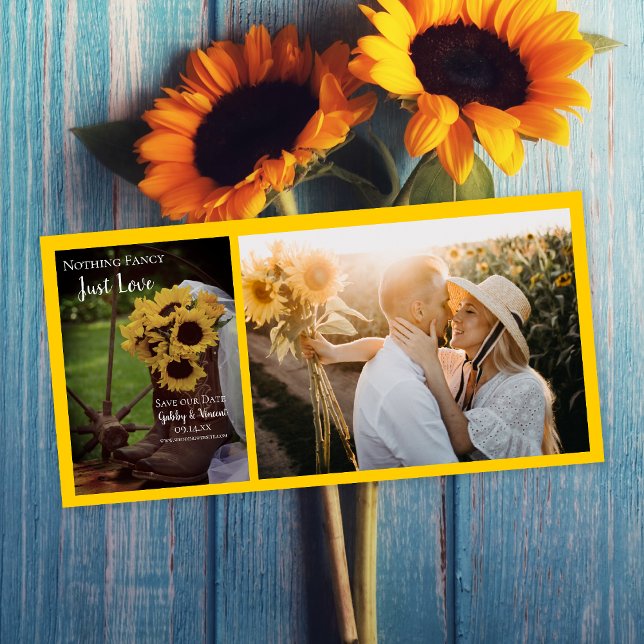 Rustikale Sonnenblumen und Stiefel heiraten das Da Save The Date (Von Creator hochgeladen)
