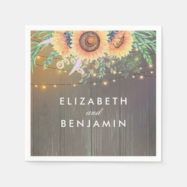 Rustikale Sonnenblumen und Streichelleuchten Serviette (Vorderseite)