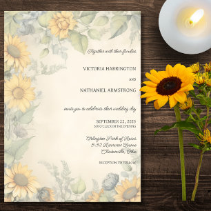 Rustikale Sonnenblumen- und Weinreben-Hochzeit Einladung