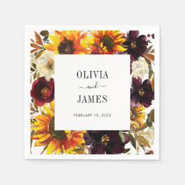 Rustikale Sonnenblumen Wasserfarbe Burgund Blütenf Serviette