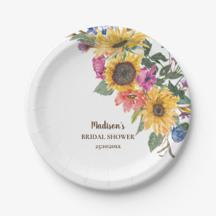 Rustikale Sonnenblumen-Watercolor-Hochzeitsdusche Pappteller