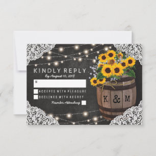 Rustikale Sonnenblumen Weinkellerei Hochzeit Einla RSVP Karte
