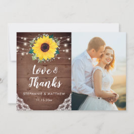 Rustikale Sonnenblumen Weißes Foto Dankeskarte