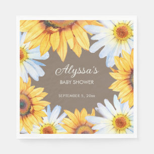 Rustikale Sonnenblumen White Daisies Brown Babydus Serviette