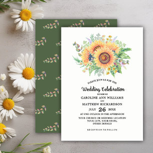 Rustikale Sonnenblumen-Wildblumen Hochzeit Einladung