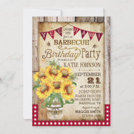 Rustikale Sonnenblumen Wohn Gingham Karo Geburtsta Einladung