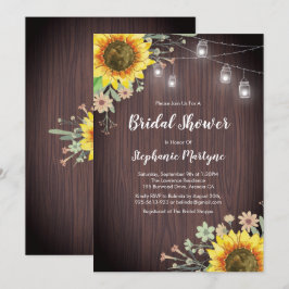 Rustikale Sonnenblumen Wood Mason Jar Brautparty Einladung