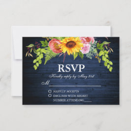 Rustikale Sonnenblumenblume Blauer Hochzeitstag RSVP Karte