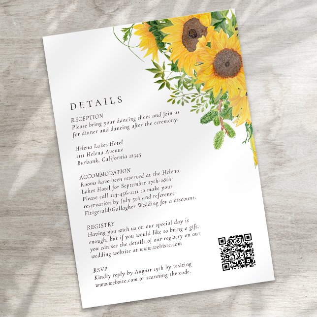 Rustikale Sonnenblumenblume QR Code Hochzeit Begleitkarte (Von Creator hochgeladen)