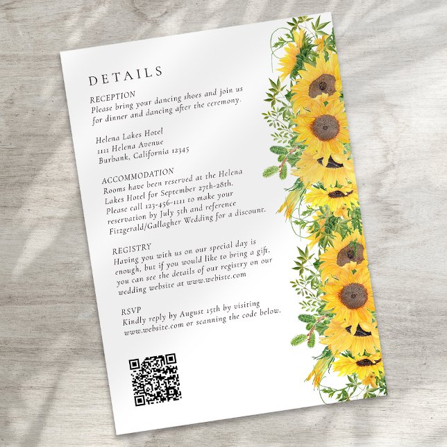 Rustikale Sonnenblumenblume QR Code Hochzeit Begleitkarte (Von Creator hochgeladen)
