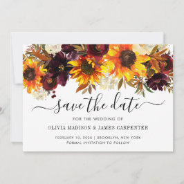 Rustikale Sonnenblumenblume Rose Burgund Hochzeit Save The Date