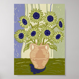 Rustikale Sonnenblumenbouquet in Terrakotta-Blumen Poster