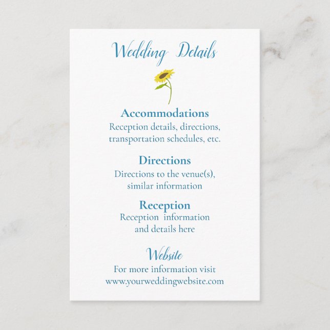 Rustikale Sonnenblumenhochzeit Begleitkarte (Vorderseite)