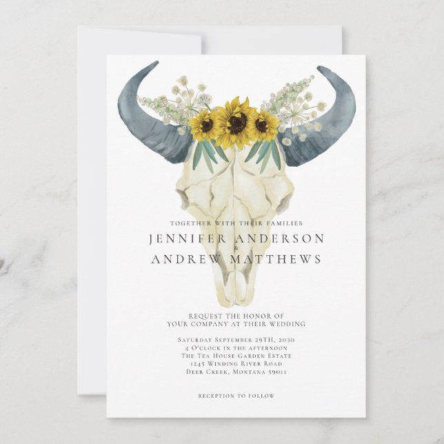 Rustikale Sonnenblumenhochzeit Bohemisches Land Einladung (Vorderseite)