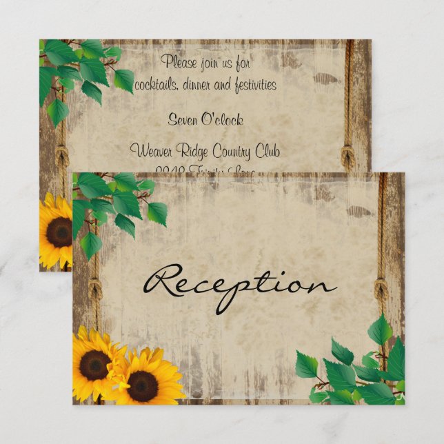 Rustikale Sonnenblumenhochzeit im Stallgebäude - E Einladung (Vorne/Hinten)