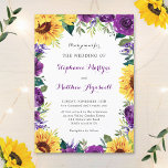 Rustikale Sonnenblumenhochzeit Lila Einladung<br><div class="desc">Diese Einladungen sind mit einer blühenden Aquarellwand aus Sonnenblumen, lila Rose und Grünpflanzen versehen. Personalisieren Sie sie mit Ihrem eigenen Text. Diese Einladungen sind Teil einer Kollektion, die auch die passende Hochzeitsarbeit beinhaltet. Besuchen Sie unseren Shop, um die ganze Palette von Artikeln zu sehen, die Sie für Ihre Hochzeit personalisieren...</div>