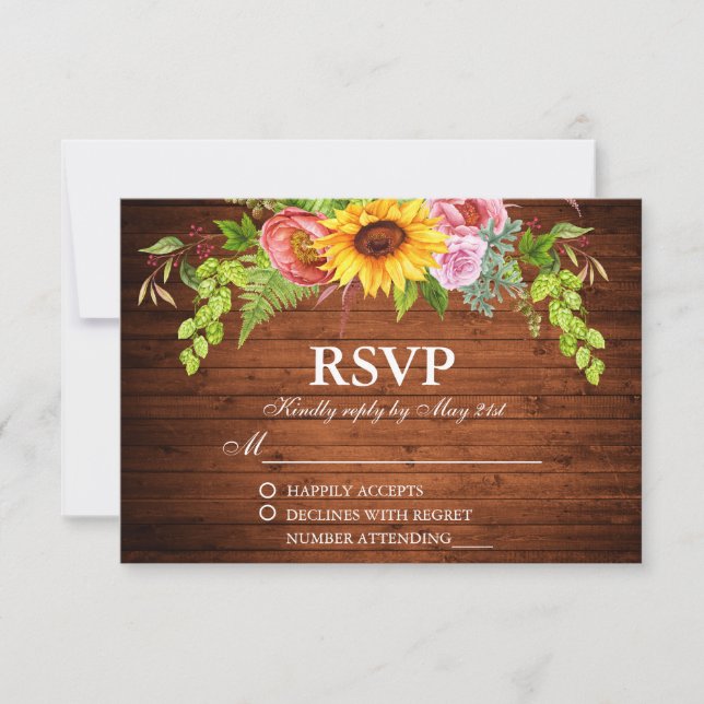 Rustikale Sonnenblumenhochzeit RSVP Karte (Vorderseite)