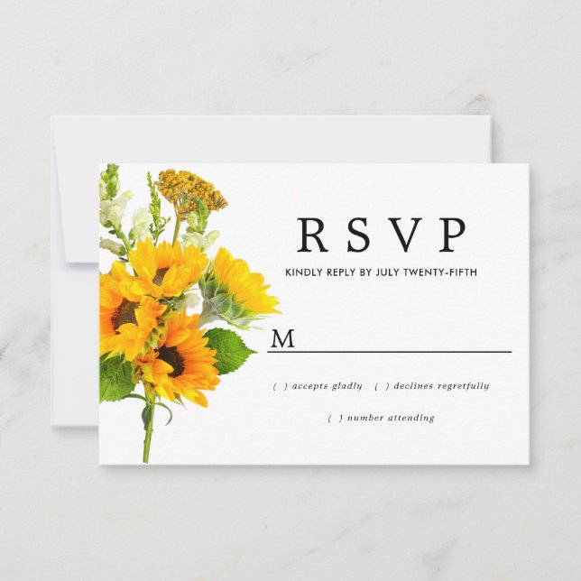 Rustikale Sonnenblumenhochzeit RSVP Karte (Vorderseite)