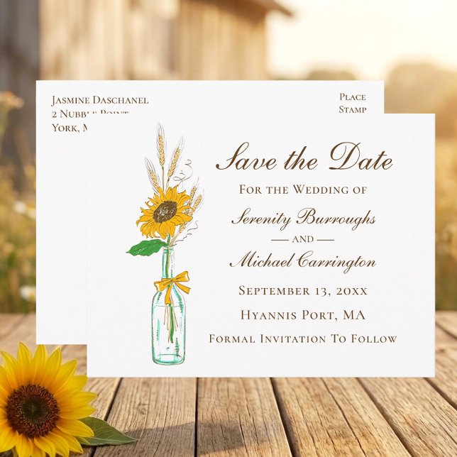 Rustikale Sonnenblumenhochzeit Save the Date Postkarte (Von Creator hochgeladen)