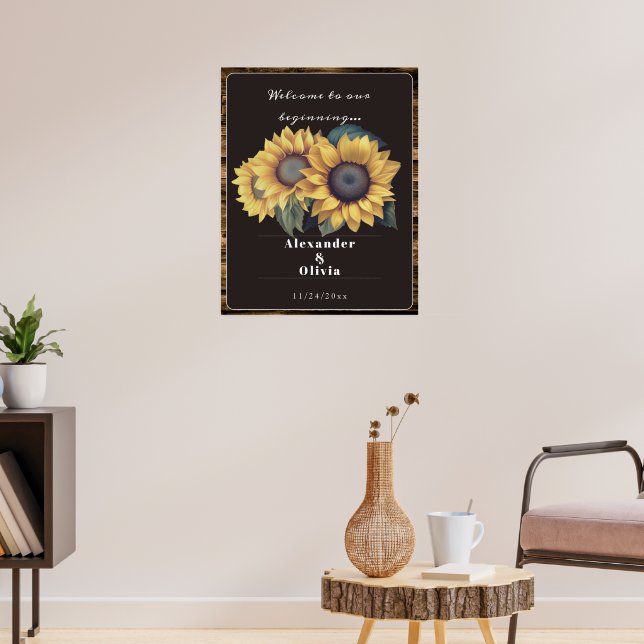 Rustikale Sonnenblumenhochzeit Willkommen Poster (Wohnzimmer 3)