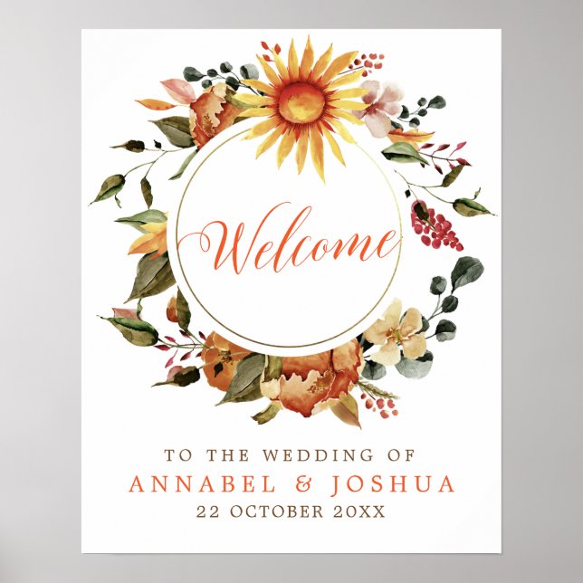 Rustikale Sonnenblumenkranz-Hochzeit im Herbst Wil Poster (Vorne)