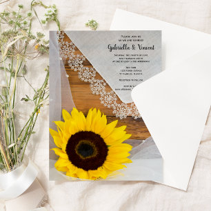Rustikale Sonnenblumenlace Country-Hochzeit Einladung