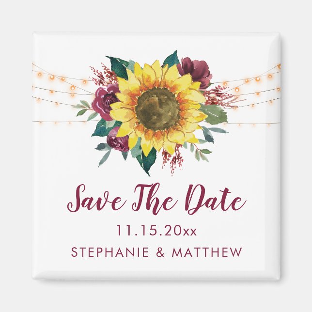 Rustikale Sonnenblumenleuchten Save the Date Magnet (Vorne)