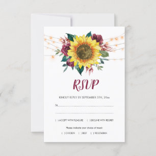 Rustikale Sonnenblumenlichter Hochzeit RSVP Karte