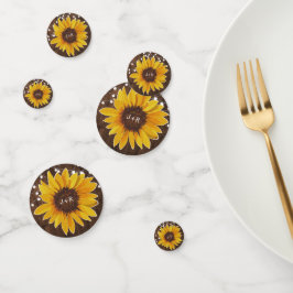 Rustikale Sonnenblumensaitenleuchten Hochzeitsempf Konfetti