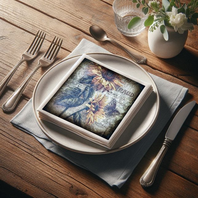 Rustikale Sonnenblumenschmetterlingszeitung Serviette (Von Creator hochgeladen)