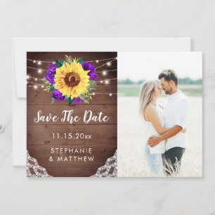 Rustikale Sonnenblumenspitze Lila Foto Hochzeit Save The Date