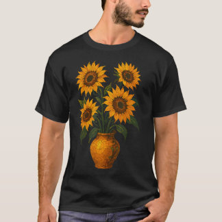 Rustikale Sonnenblumenstrauß-Tonvase Floral Botani T-Shirt