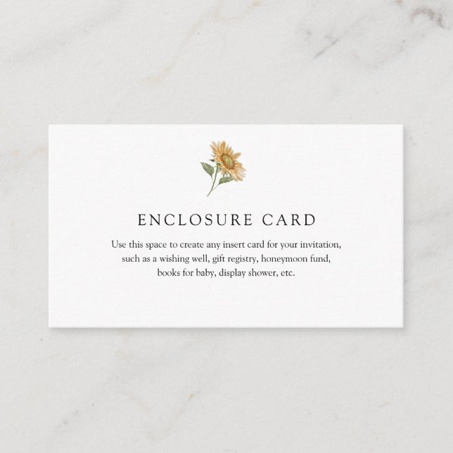 Rustikale Sonnenblumenverschlusskarte Begleitkarte (Vorderseite)