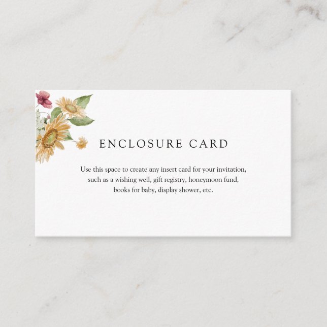 Rustikale Sonnenblumenverschlusskarte Begleitkarte (Vorderseite)