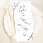 Rustikale Speisekarte mit weißer und schwarzer Bot Programm<br><div class="desc">Diese hübsche Hochzeitsempfangskarte besticht durch einen klassisch weißen Hintergrund mit handgezeichnet Wildblumen und eleganter Typografie in Schwarz. Zusammen bilden diese Elemente ein rustikales und dennoch elegantes Hochzeitsmenü, das sich perfekt für eine romantische Hochzeit zu jeder Jahreszeit eignet. Dieses Design koordiniert mit unserer Hochzeitssuite für rustikale Wildblumen. Sehen Sie die Sammlung...</div>