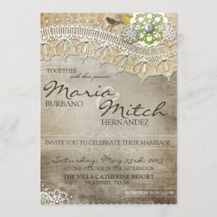 Rustikale Spitze beunruhigte Wedding Einladung