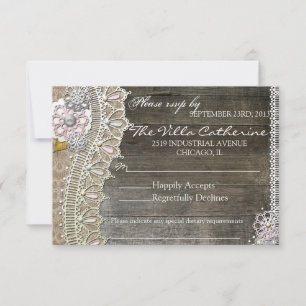 Rustikale Spitze-hölzernes Blumenhochzeits-Empfang RSVP Karte