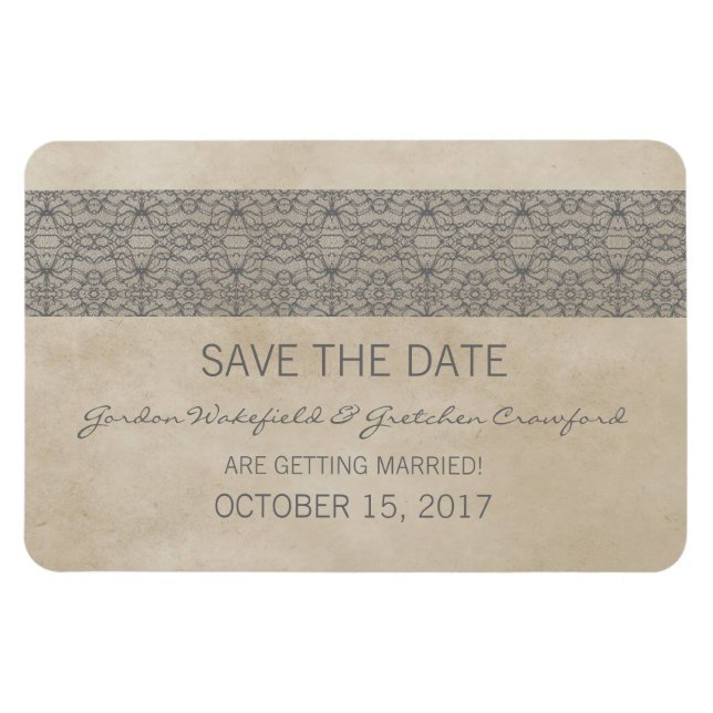 Rustikale Spitze Save-the-Date-Magnet, Grau Magnet (Horizontal)