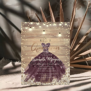Rustikale Spitze, Tiara, Lichter, Kleid, Holz Quin Einladung