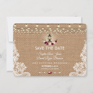 Rustikale Spitzen-Burlap-String-Leuchten Save the Save The Date
