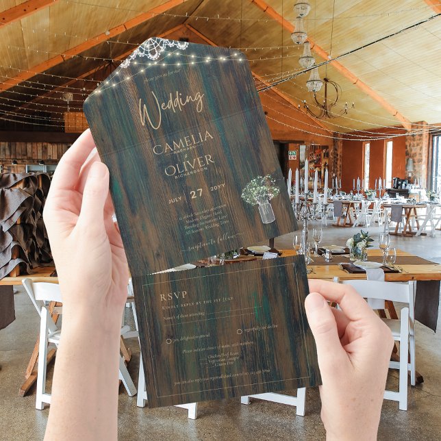 Rustikale Spitzen Gypsophila Lights Mason Jar Wedd All In One Einladung (Von Creator hochgeladen)