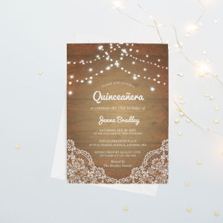 Rustikale Spitzen Lichter Quinceañera Geburtstag Einladung