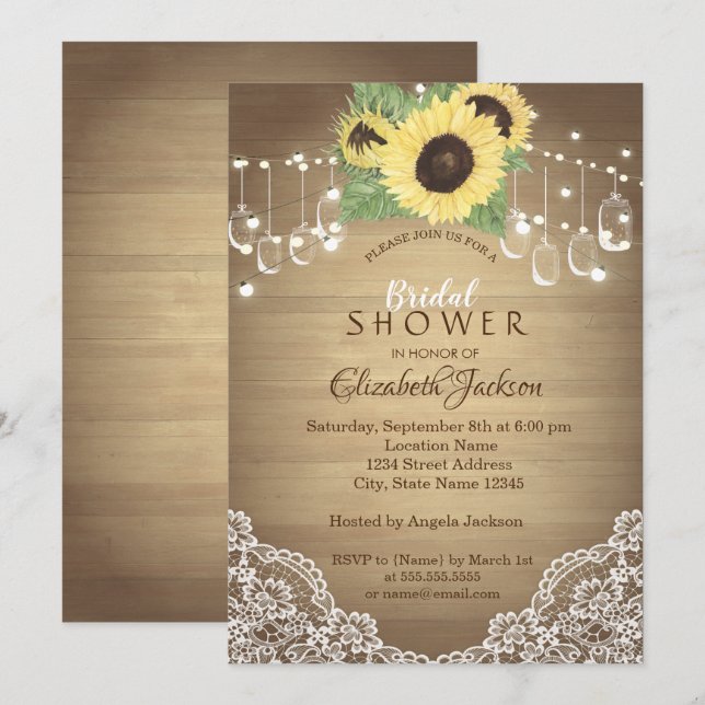 Rustikale Spitzen, Mason Jar, Streichelleuchten, S Einladung (Vorne/Hinten)