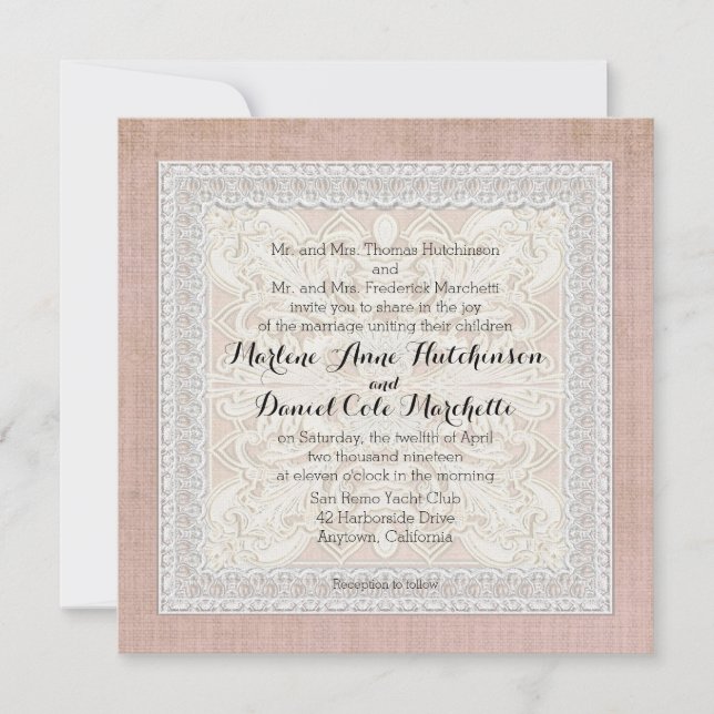 Rustikale Spitzen mit Vintagem Leinen Landschaftse Einladung (Vorderseite)