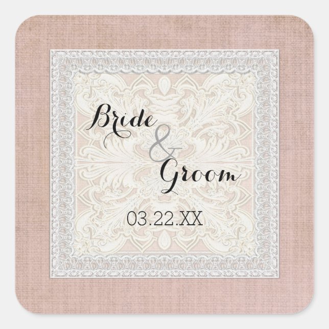 Rustikale Spitzen mit Vintagem Leinen Landschaftse Quadratischer Aufkleber (Vorderseite)