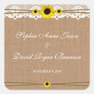 Rustikale Spitzen, Sonnenstrahlen, Blume, Hochzeit Quadratischer Aufkleber