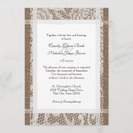 Rustikale Spitzen und Burlap 7x5 Hochzeit Einladung