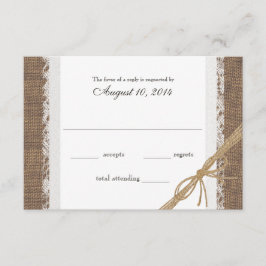 Rustikale Spitzen und Burlap Wedding RSVP Karte