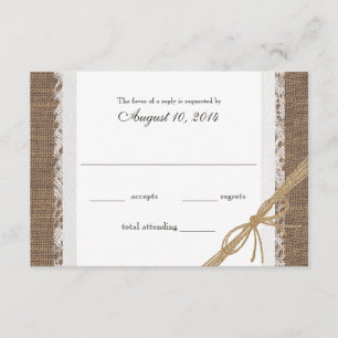 Rustikale Spitzen und Burlap Wedding RSVP Karte