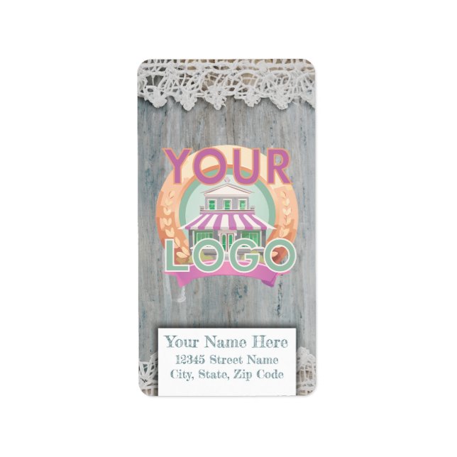 Rustikale Spitzen- und Holzboho-Boutique-Bauern Ma Adressaufkleber (Vorne)